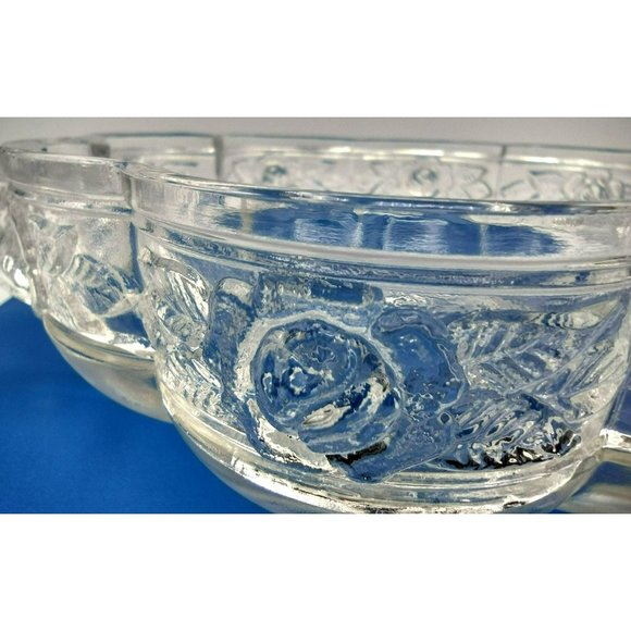 Pressed Glass Dish Bowl Embossed Roses Ornate Handles Vintage Pedestal Bottom - Picture 7 of 15
